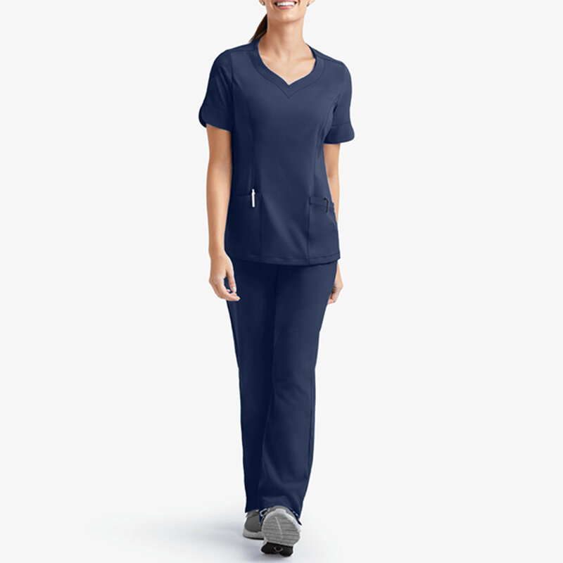 여성 반팔 브이넥 포켓 케어 작업자, 간호사 작업 스크럽 유니폼, 여성 블라우스 상의 유니폼