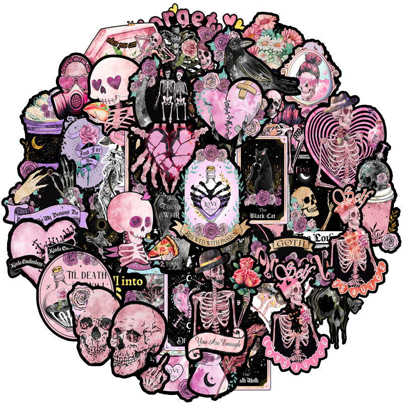 50 pezzi adesivi Graffiti gotici rosa decalcomanie teschio diario decorativo Scrapbook bagaglio auto adesivo in PVC impermeabile regalo