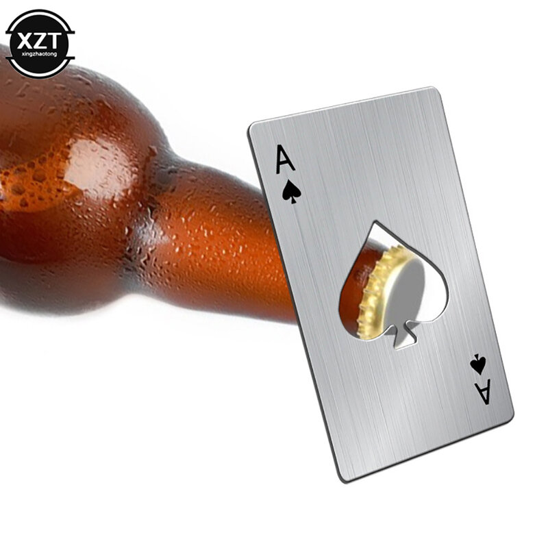 Sacacorchos portátil de acero inoxidable para cartas de póker, Abrebotellas de cerveza, accesorios de cocina, herramientas multiusos, 1 ud.