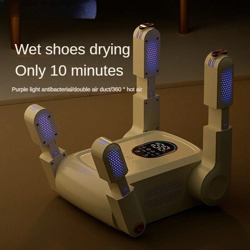 Secador de zapatos electrónico de cuatro soportes, temperatura constante inteligente, UV, plegable, escalable, temporizador, 220V