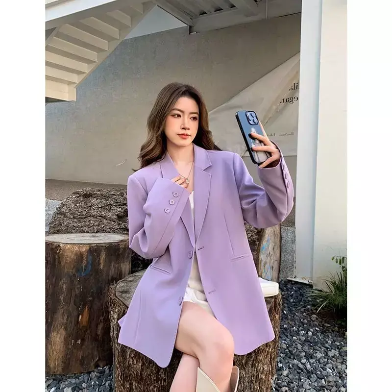 Jaqueta de terno roxo feminino, design de nicho de alta qualidade, outono, inverno, novo estilo coreano, blazer de grande alcance solto, 2022