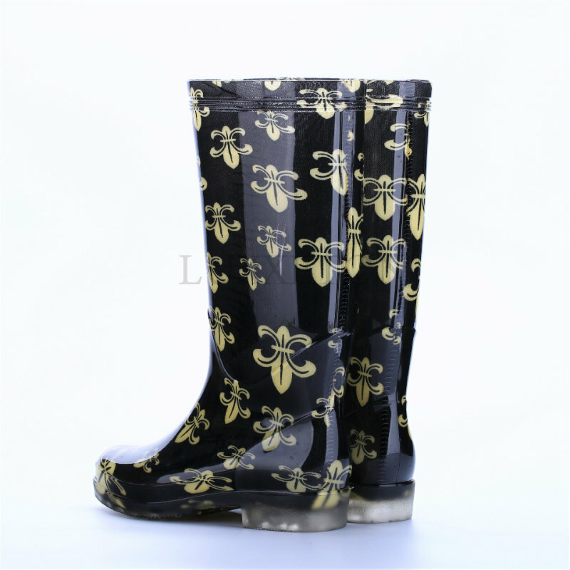 Women's Galoshes Floral Print Rain Boots Women Waterproof Work Garden Water Shoes Ladies Non-slip Rubber Boot High Rain Shoes