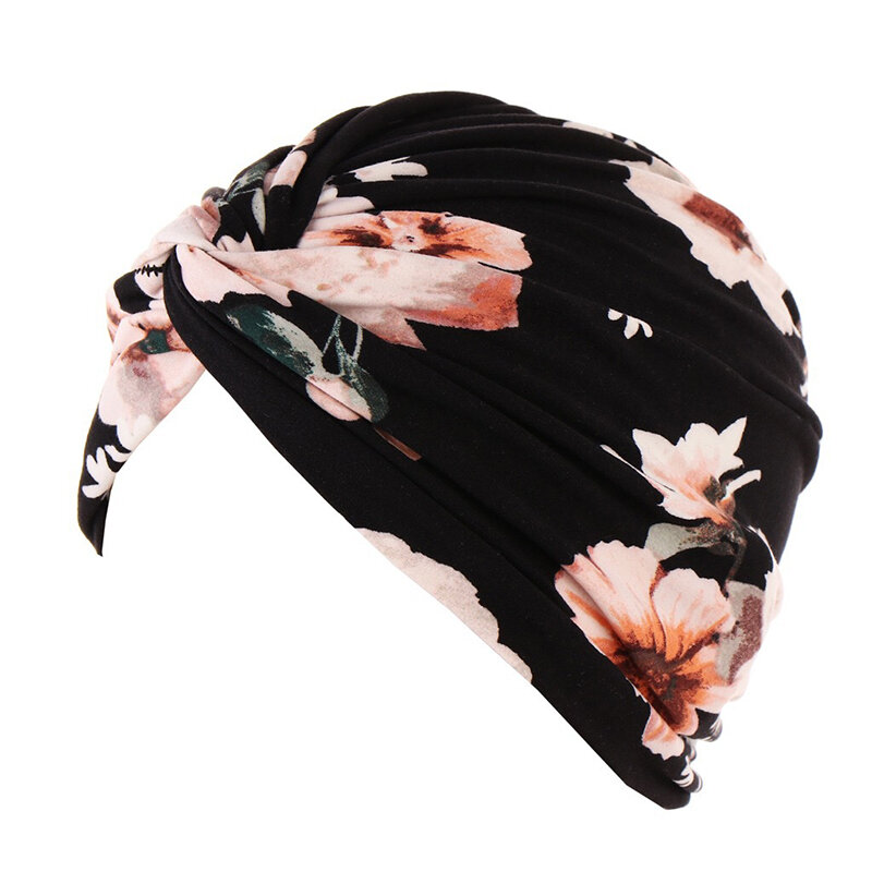 Moda muçulmano chapéus de cabelo dobrável estiramento torcido headcachecóis cabeça envoltório feminino bandanas cachecol camuflagem sólida floral impressão turbante