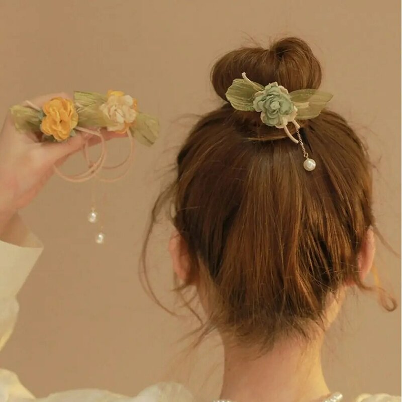 Accessorio per capelli anello per capelli in tessuto con nappe ad alta elasticità supporto per coda di cavallo elastici per capelli da donna corda per capelli in stile coreano