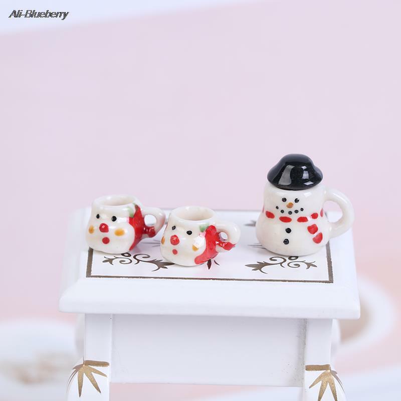 1:12 Set di tazze e pentole in ceramica natalizia in miniatura per casa delle bambole tazza da tè e caffè per bambole