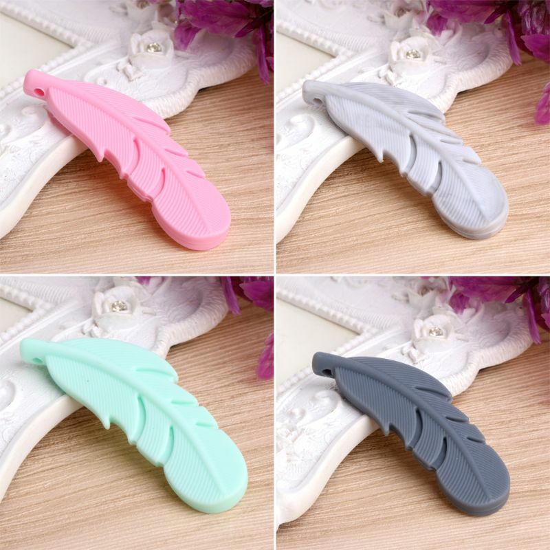Silicone Feather Baby Teether Bead BPA DIY Infant Teething Necklace Pendant Jewelry Nursing Shower Toy
