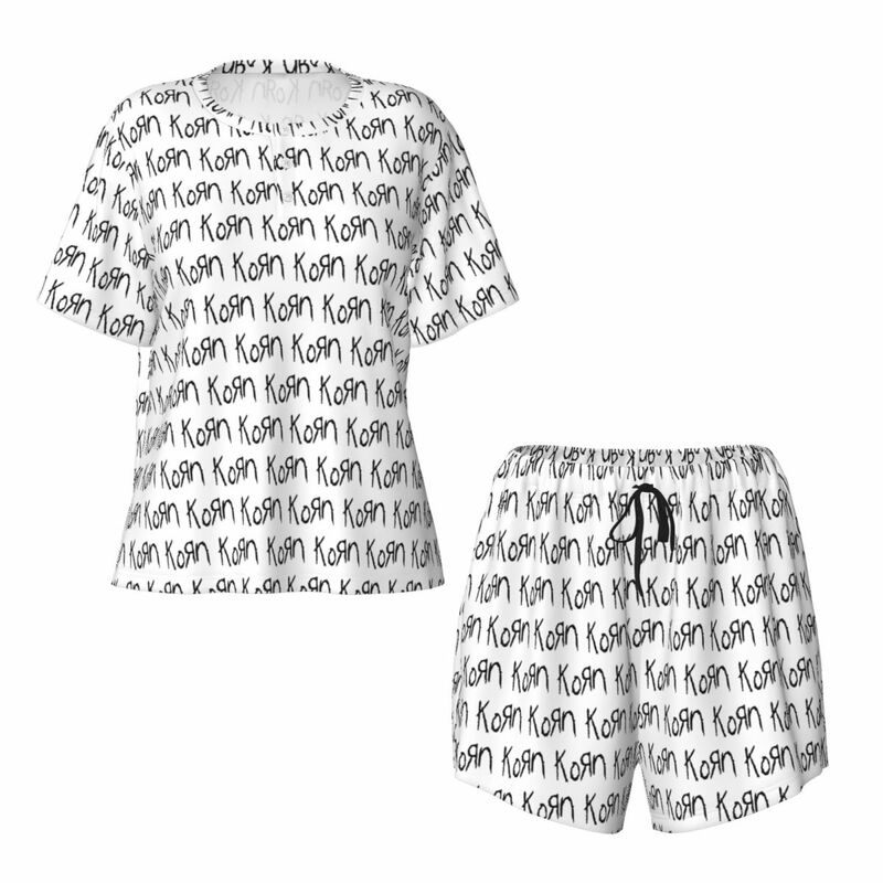 Set piyama lengan pendek wanita, Logo Korea dan simbol gelang Rock cetak kustom Set Pjs dua potong pakaian tidur