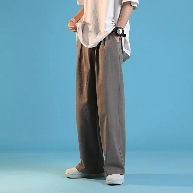 Pantalones de calle lisos para hombre, pantalón holgado recto de pierna ancha, Jogging japonés, informal, Otoño, 2022