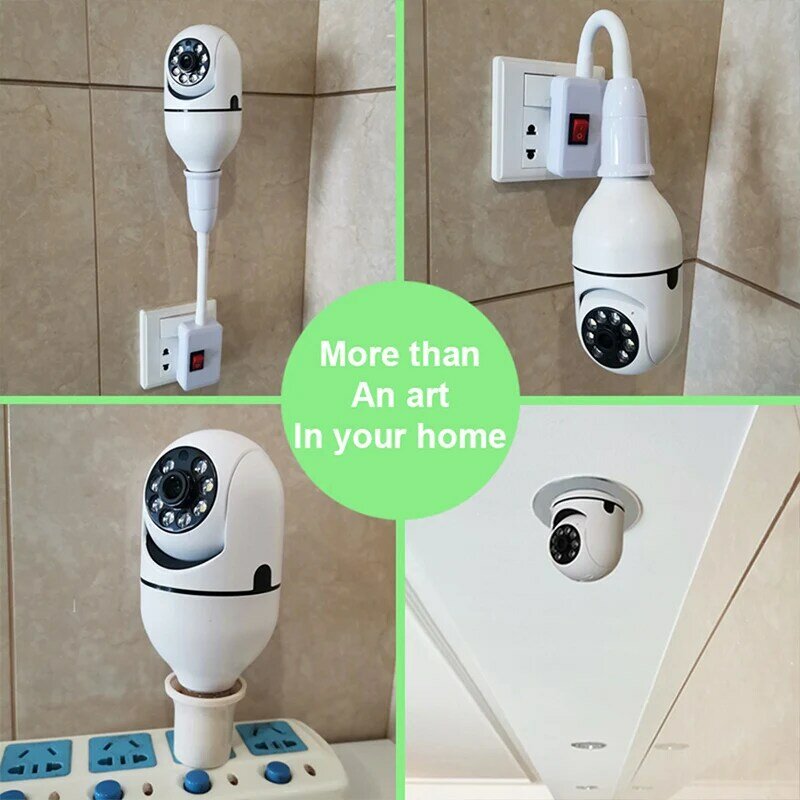 자동 추적 홈 보안 CCTV 카메라, 와이파이 전구 카메라, 와이파이 PTZ 다채로운 나이트 비전, 양방향 오디오 베이비 모니터, E27