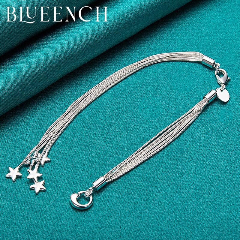 Blueench bracciale in argento Sterling 925 con nappe a stella per donna gioielli di moda romantici europei e americani