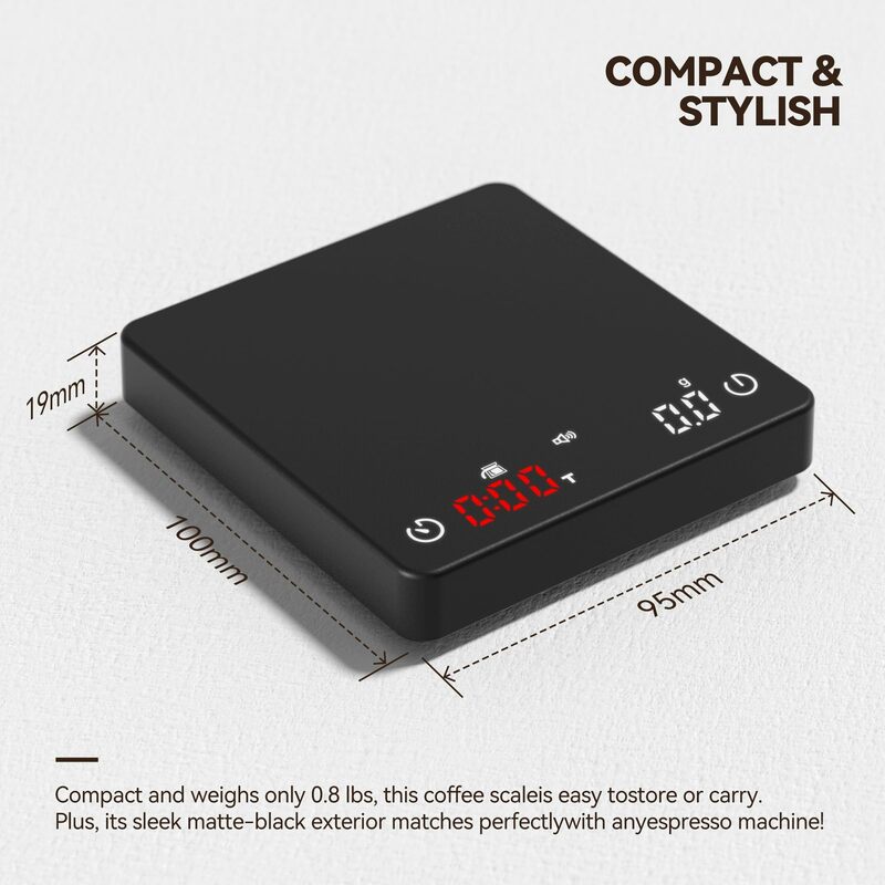 Waga do kawy z zegarem-precyzyjna waga kuchenna, skala Espresso z automatycznym tarem, czujnik dotykowy, 4.4 funtów/2 kg