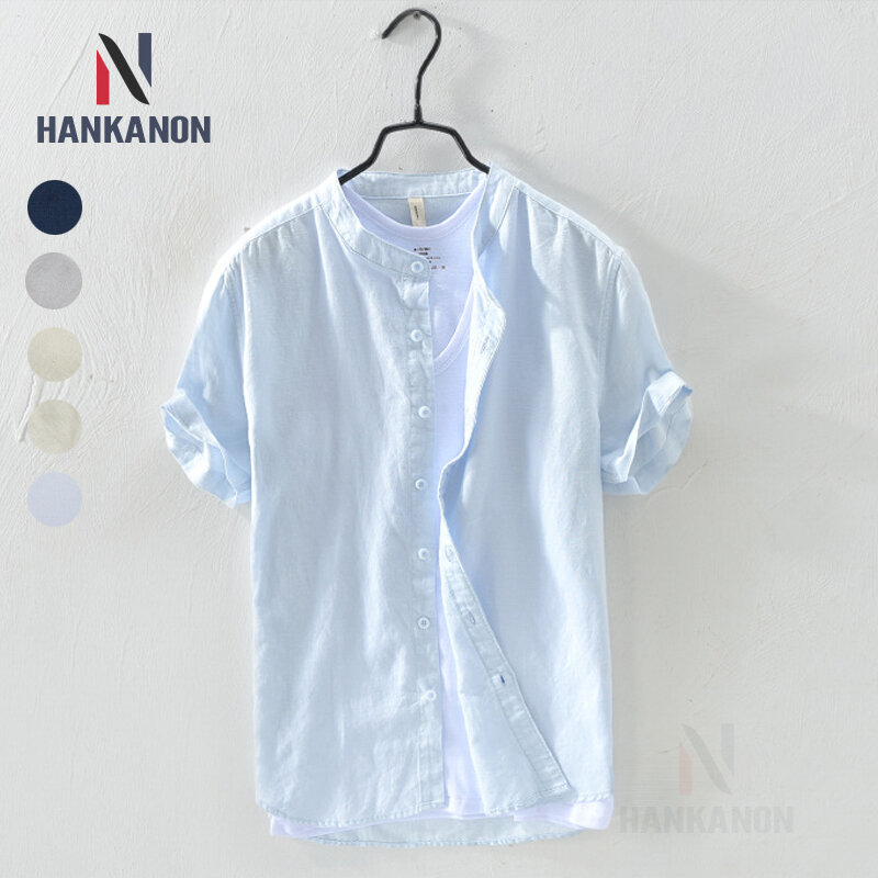 Camisa de algodão e linho de manga curta, cardigã casual, fino e confortável, respirável, novo design de verão