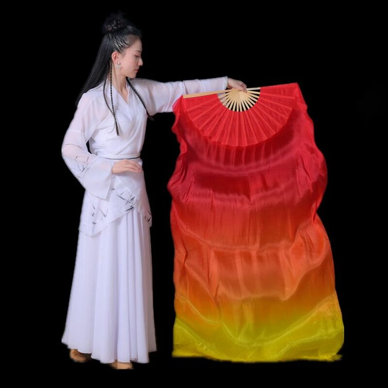 150cm Length Hot Sell Ms.Belly Dancing Fan Gradient Long Color Fans Practice Dancer Props Fan Chinese Silk Dance Imitation Fan
