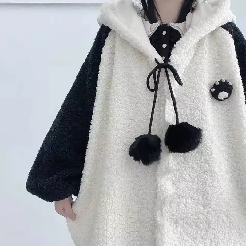 MINGLIUSILI Kawaii Panda Style Hoodie for Women Keep Warm 2022 Autumn and Winter New Korean Fashion All-match Cute Hoodies