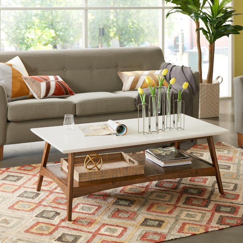 Madison Park Parker Table Modern Mid-Century Accent Living Room Furniture, Medium, Off-White/Pecan