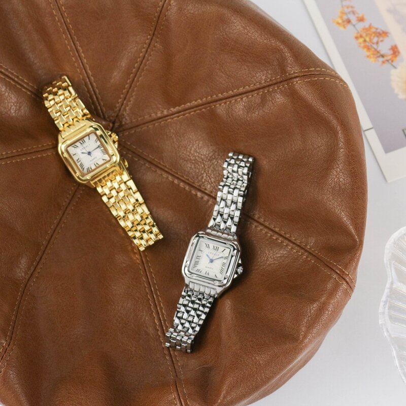 Jam tangan wanita kotak mode mewah jam tangan kuarsa wanita merek perak klasik sederhana jam tangan baja wanita relogio feminino
