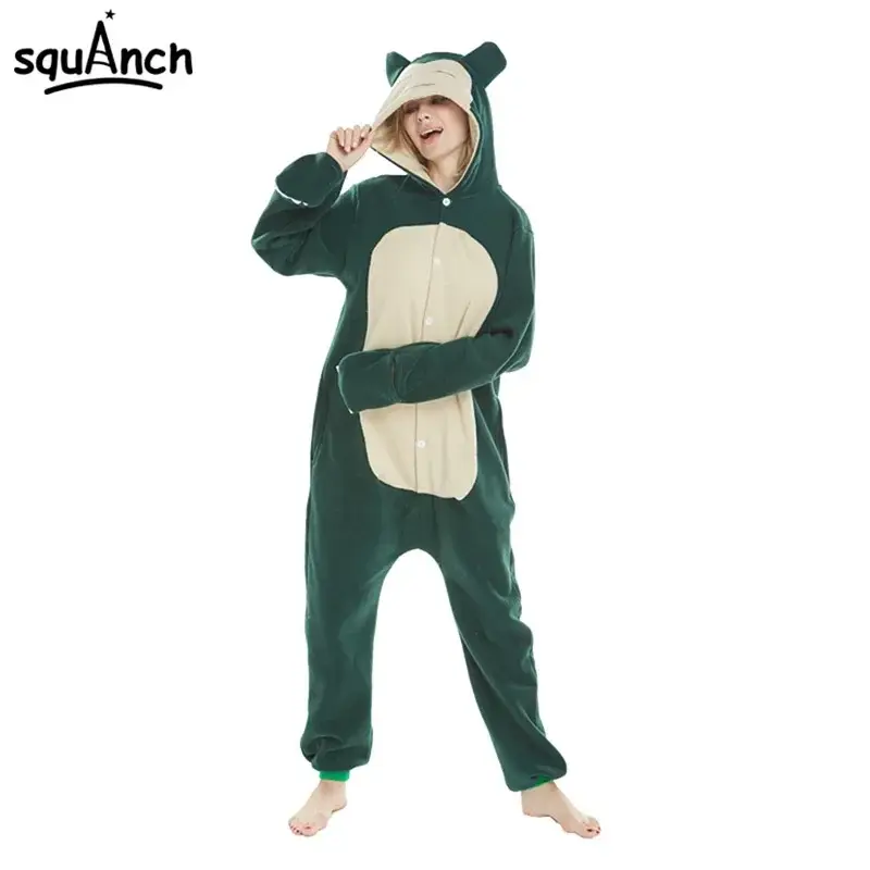 키구루미스 원지 만화 애니메이션 파자마 동물 곰 파티 점프수트, 성인 후드, 멋진 녹색 긴 잠옷
