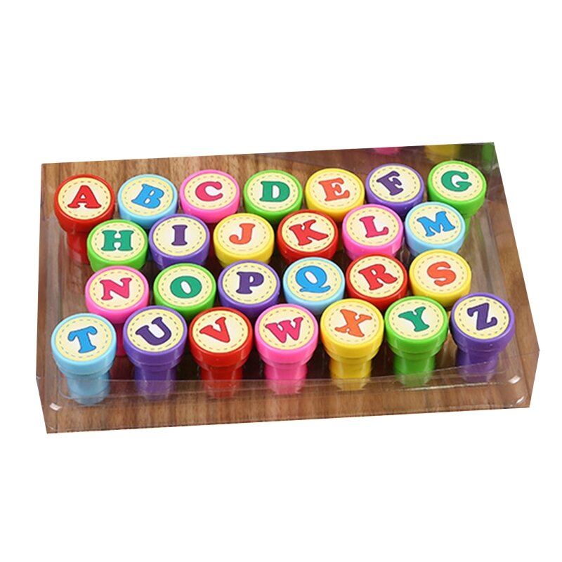 26 Pcs Alphabet Letters Runde Stempel Dichtung Selbstfarb Scrapbooking Platte Tinte Pads Stempel für Kinder Geschenke Spielzeug