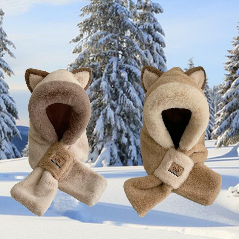 Plush Hooded Scarf Shawl Wraps Hooded Hat Animals Hat for Outdoor Sports Themed Party Riding Stage Performance Valentine's Gift