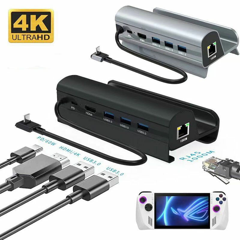 Rog Ally-estación de acoplamiento tipo C, Hub, puerto de red Gigabit, USB 3,0, carga USB C, compatible con HDMI, 4K, HD, 60HZ
