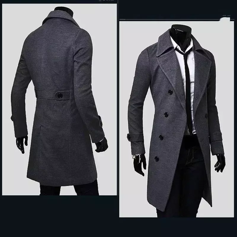 Casaco trench mistura de lã slim fit masculino, jaqueta monocromática, moda casual, alta qualidade, outono, inverno, 2024
