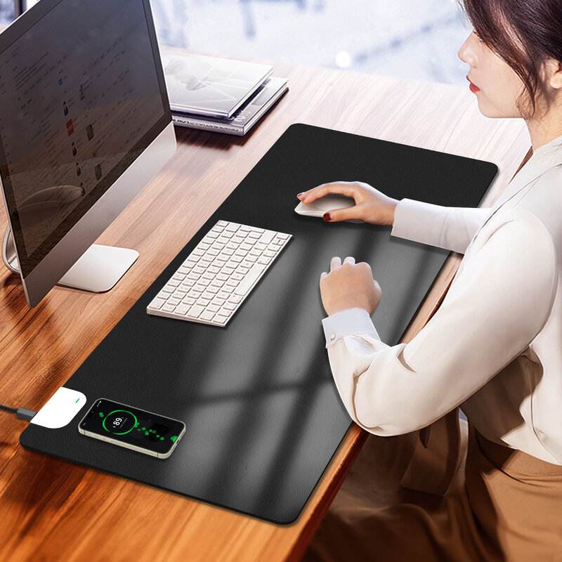 Office Mouse Pad with QI Multiple Wireless Charger Desk Mat Fast Wireless Charging Desk Protector for iPhone/Samsung/Huawei