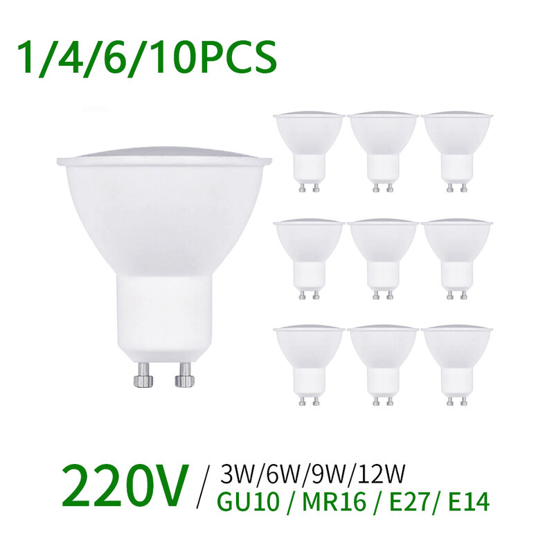 1/4/6/10pcs LED Spotlight GU10 MR16 E27 E14 220V High Lumen 3000K/4000K/6000K LED Light Lamp For Home Decoration Replace