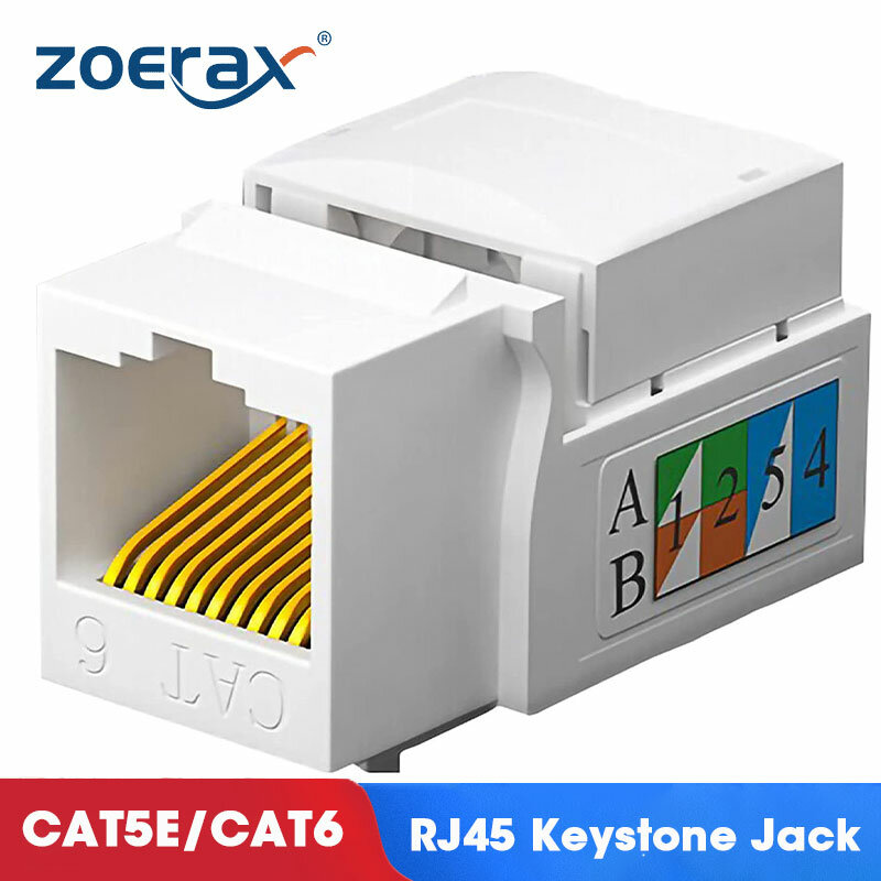 ZoeRax 1 قطعة Cat5e Cat6 كيستون جاك ، RJ45 كيستون جاك ، Cat6 شبكة مقرنة ، Cat5/5e/6 إيثرنت الجدار جاك ، أبيض