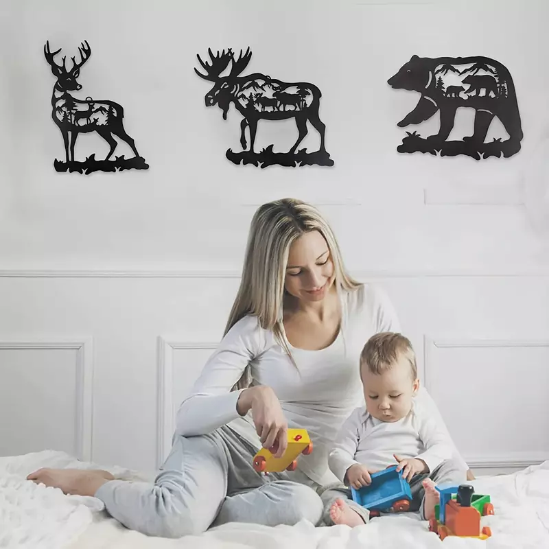 Pintura colgante de Animal pequeño, arte de hierro calado, decoración de pared del hogar, ciervo de hierro forjado, alce, oso, silueta, regalo colgante de pared, 1 unidad