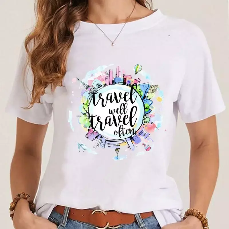 T-shirt manches courtes femme, estival et à la mode, avec dessin d'animal marin, mignon, pour la plage