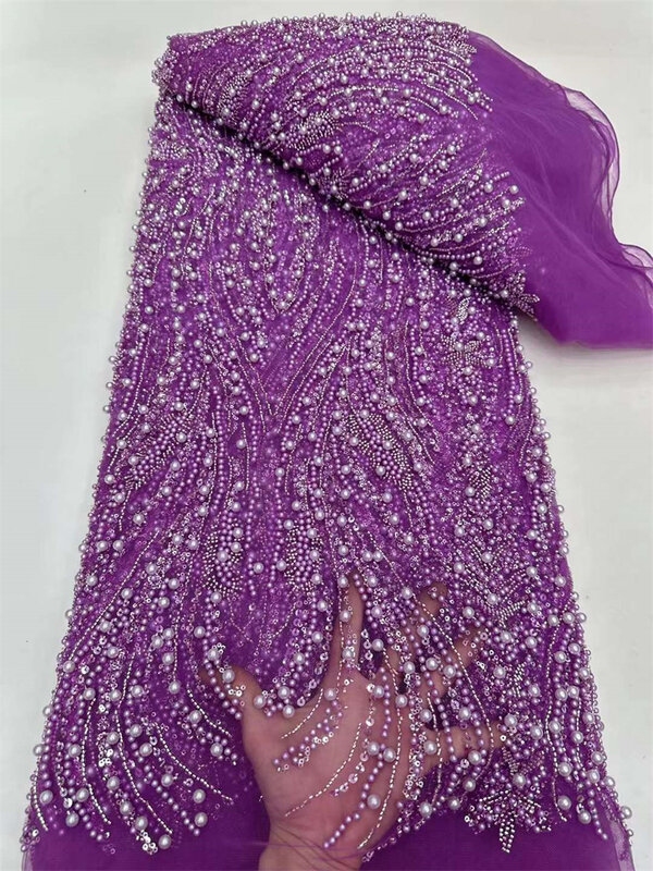 Luxo elegante lantejoulas africanas frisado tecido de renda, nigeriano casamento nupcial bordado, francês tule costura, alta qualidade, 2024