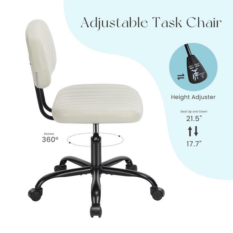 실내 가구 의자 높이 조절식 소형 사무실 책상 의자, 바퀴와 요추 지지대, 편안하고 귀여운 팔걸이 PU 가죽 R