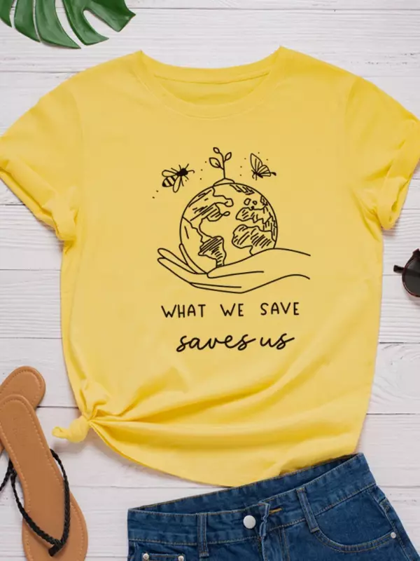 Save Earth Save Us 프린트 여성 T 셔츠 반소매 O 넥 느슨한 여성 Tshirt Ladies Tee Shirt 탑 의류 Camisetas Mujer