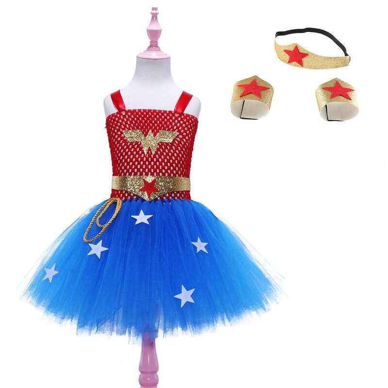 Wonder Woman kostum anak pahlawan super, Kostum Halloween untuk anak-anak