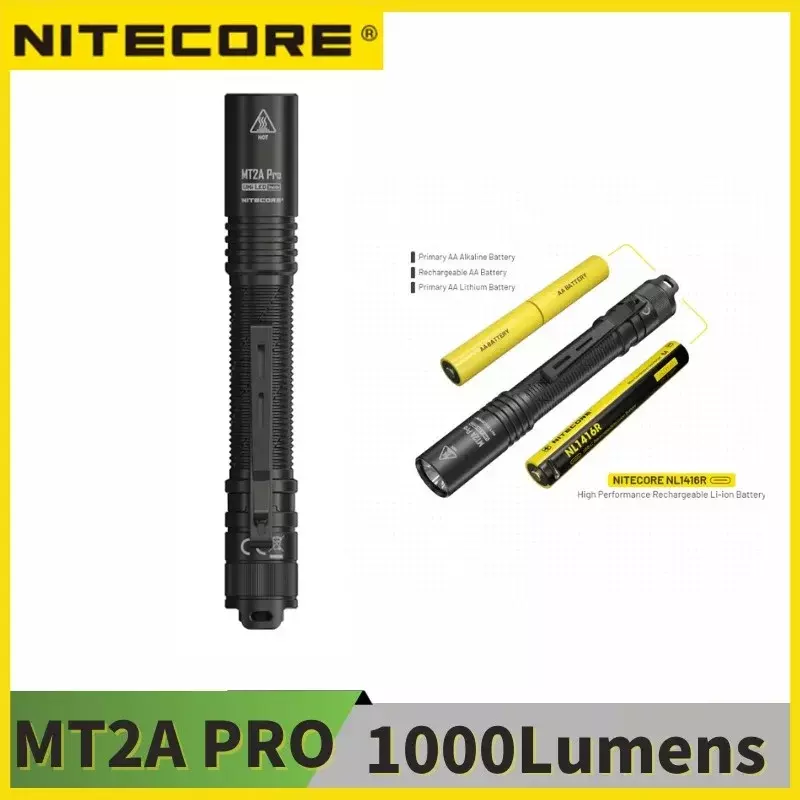 Nitecore-MT2A Pro Lanterna AA Recarregável, USB-C, 1000Lumens, UHi 20 LED, Bateria Incluída