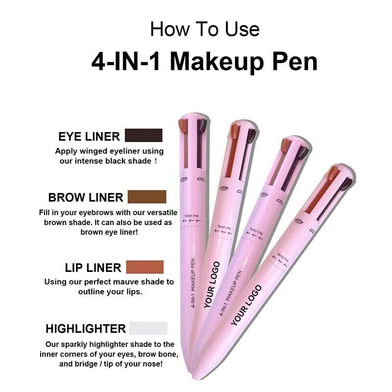 Desenho impermeável Eye Brow Lápis, Touch Up, Sobrancelha Highlighter Stick, Long Lasting, Easy Color, Sweatproof Maquiagem, 4 em 1