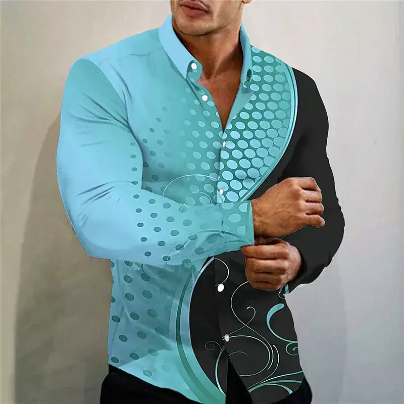 Fashion New Design Men's Top Button Lapel Long Sleeve Shirt Prom Casual Outdoor Street Pattern Blue Gold 2023 Plus Size 6XL