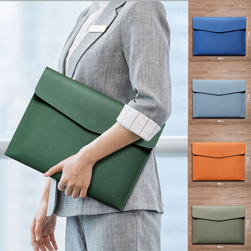 A4 Paper Portable Leather File Bag Fashion File Bag Thickening Button Waterproof Business Office Documents Storage Management