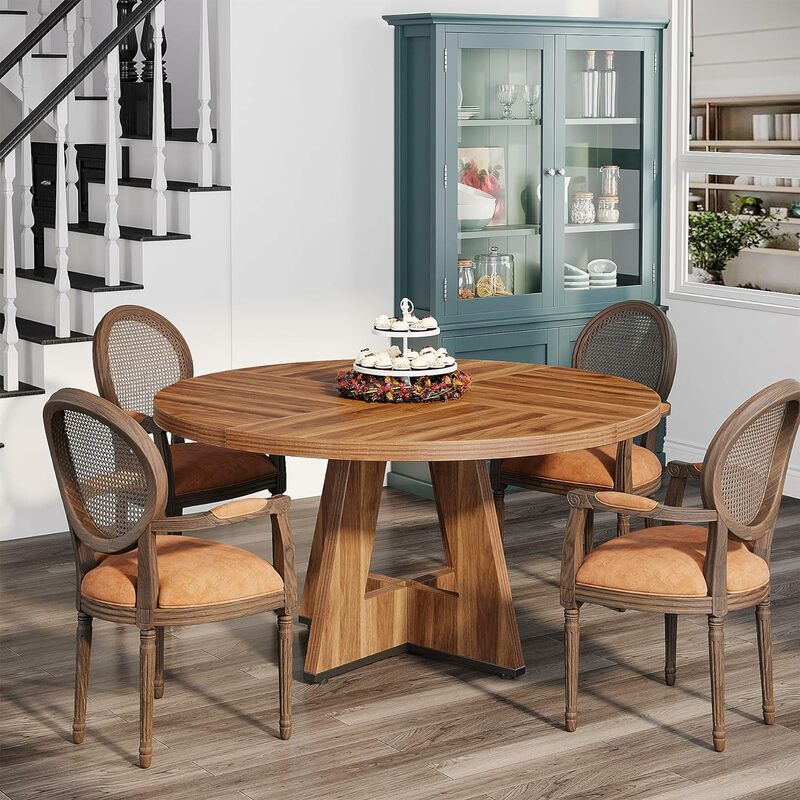 Round Dining Table for 4,47 Inch Farmhouse Kitchen Table Small Dinner Table Wood  for Dining Room