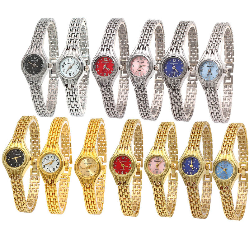 Часы женские кварцевые с маленьким циферблатом, популярные наручные элегантные, с золотистым ремешком, для отдыха