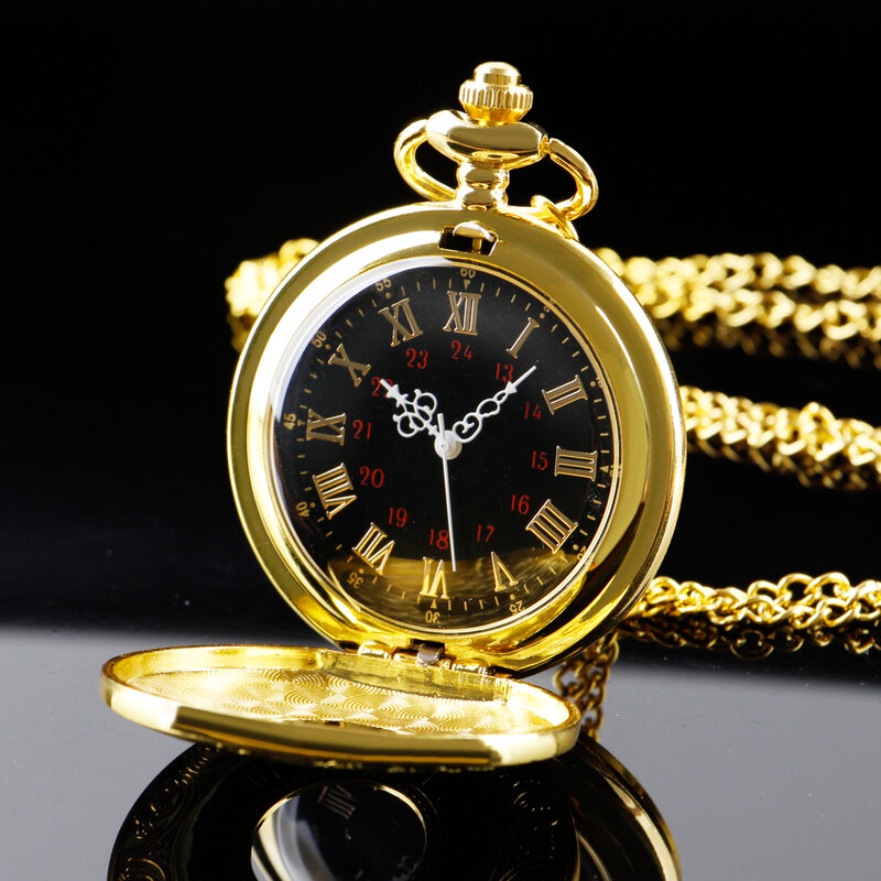 Luksusowe klasyczne złote etui puste czarne tarcze męski kwarcowy zegarek kieszonkowy w stylu Vintage Steampunk naszyjnik wisiorek zegar prezent
