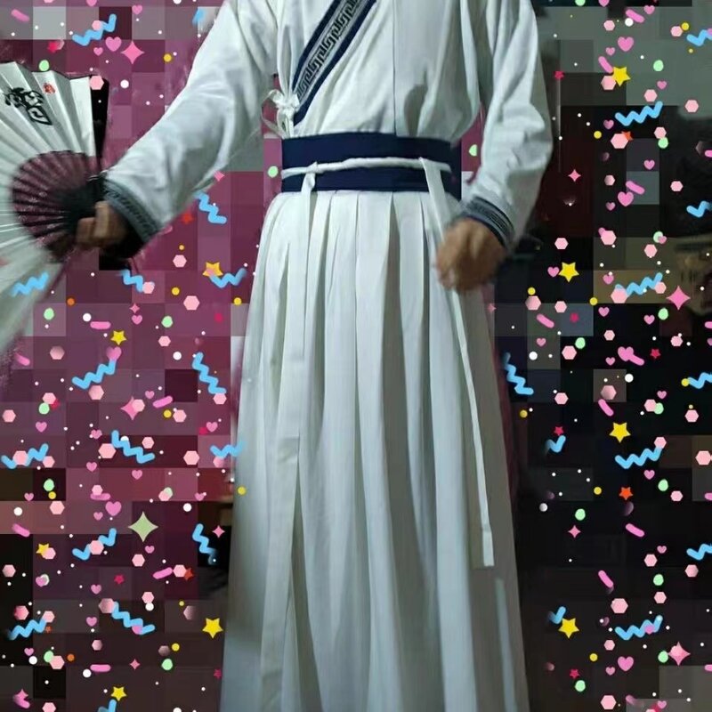 Original Hanfu Men And Women's Waist Length Cross Collar Costume Traditional Chinese Clothing Classical Lovers Hanfu Dress Set