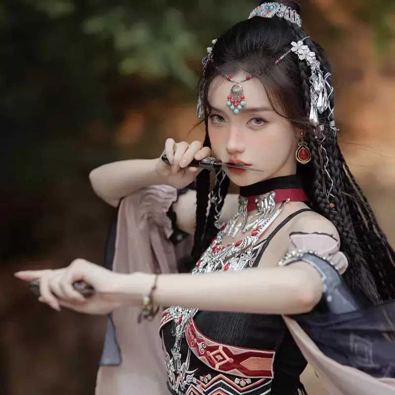 Odzież egzotyczny styl Yunnan Lijiang nowe Hanfu damskie dla dorosłych czarne Miao Hani wiosenne i jesienne chińskie ubrania w stylu chińskim