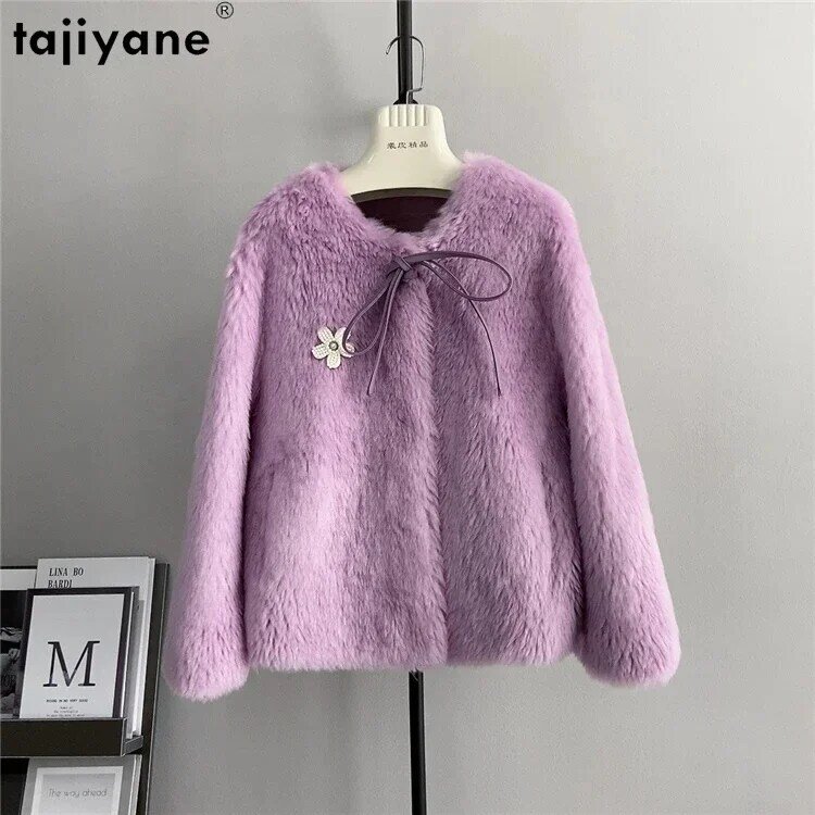 Jaqueta de cisalhamento de ovelha para mulheres 100% puro tajiyane casaco curto de lã composto de peles, moda coreana, 2024