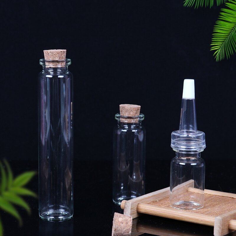 Botellas pequeñas con tapones corcho, viales pequeños, tapas tarros vidrio transparente, contenedor almacenamiento
