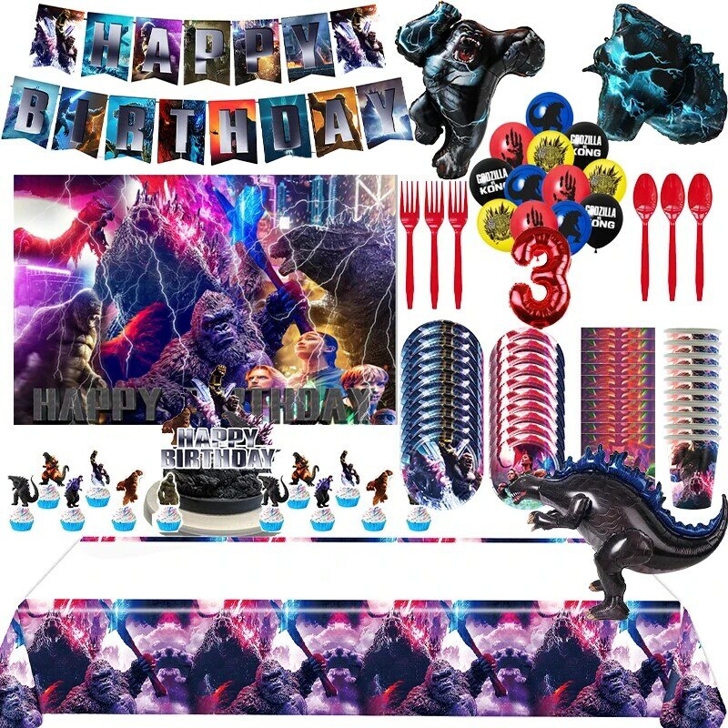 Monster Godzillaed Vs King Konged Birthday Party Decoration Balloon Backdrop Cake Topper Supplies Baby Shower