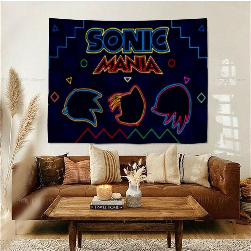 Tapeçaria colorida para pendurar na parede, tapeçarias boêmias, folhas suspensas de mandala, Supersonic-S-Sonic-Game Classic Movie