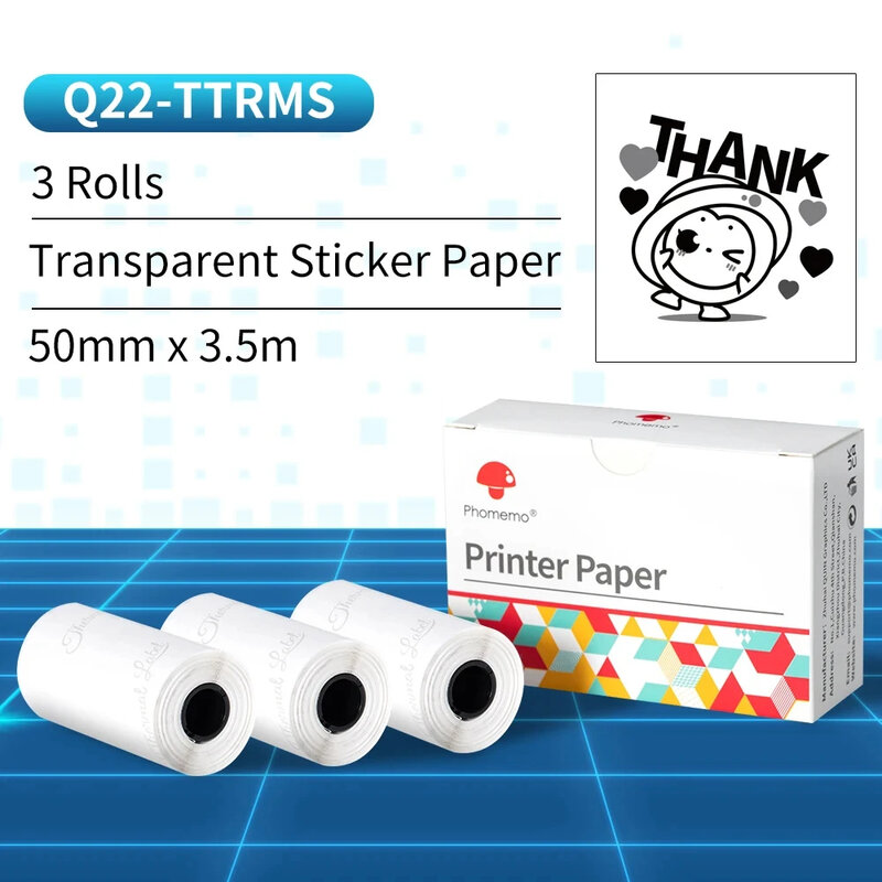 Phomemo M02 M02S M02Pro M03 Printer transparent Self-Adhesive Labels Paper 3 Rolls Stickers Tear-proof Water Oil-proof Adhesive