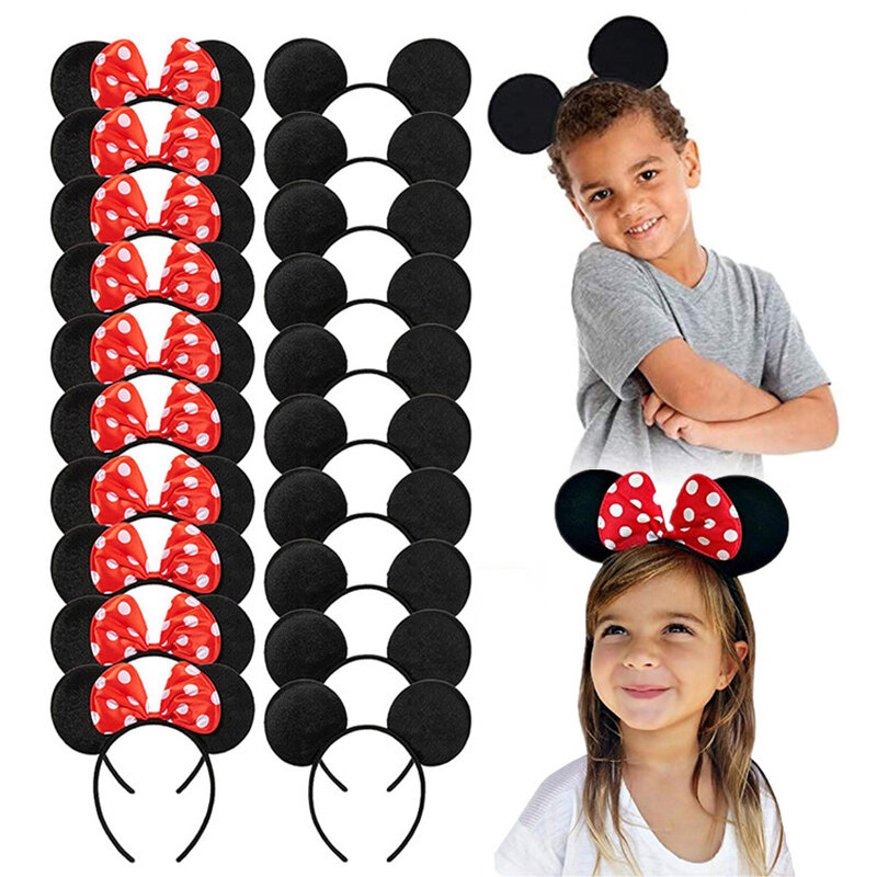 Diademas con orejas de Mickey y Minnie Mouse de Disney para niños y adultos, cinta para el pelo, disfraz, regalo de fiesta de cumpleaños, 12/24 piezas