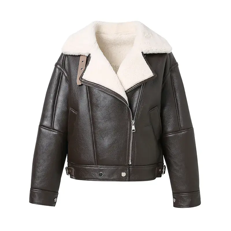 2023 Genuine Sheepskin Shearling Coats Women Real Leather Jacket Thick Warm Winter Stand Collar Crop Jacket MH5173L